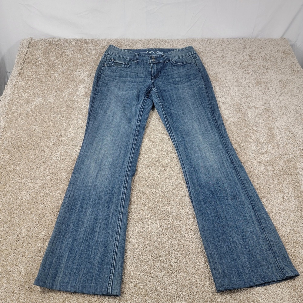 INC International Concepts Bootcut Jeans Rhinestone Pockets Denim Blue‎ 6